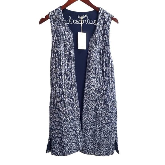 Tart Textured Wooven Navy Blue/ White Vest Size Small Cotton Blend - Picture 1 of 9
